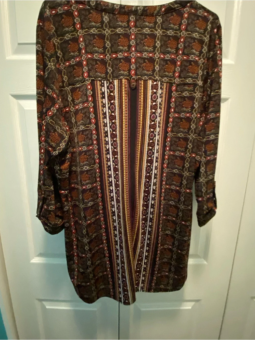 Nygard Autumn/Fall/Earth Tone Colors Mixed Media Geometric Design Blouse 1X